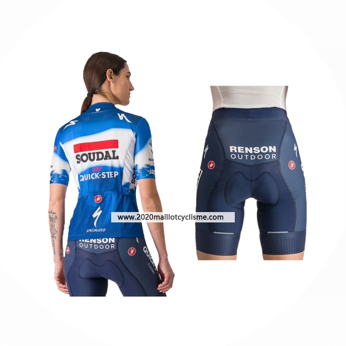 2024 Maillot Cyclisme Femme Deceuninck Quick Step Bleu Manches Courtes Et Cuissard
